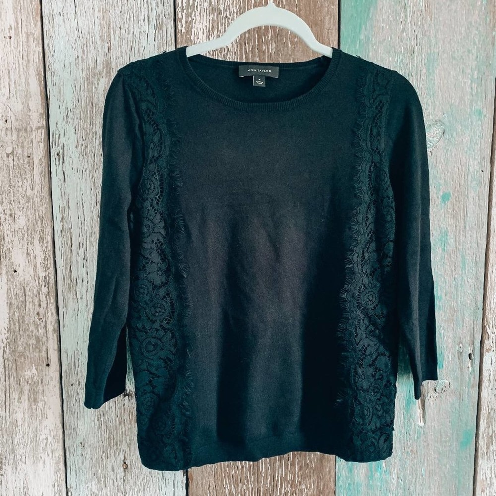 Ann Taylor Lace Sweater Black Medium